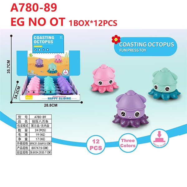 Coasting Octopus press and go toy in pink purple and teal for toddlers
