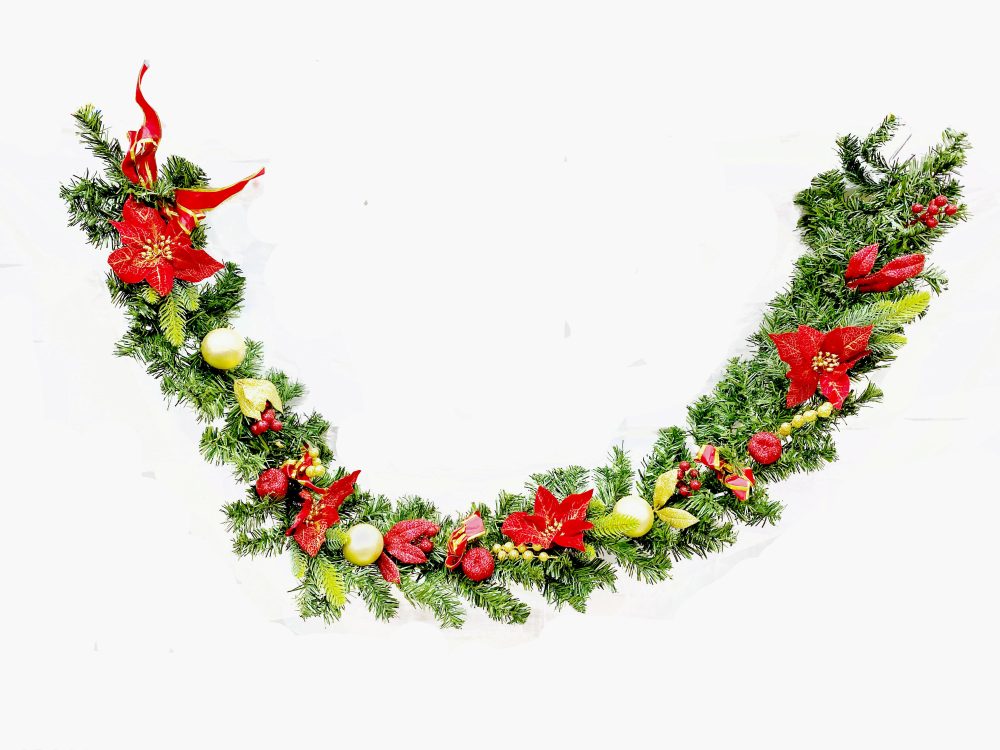 6Ft-1.8M-Christmas-PVC-Pine-Garland-With-Ornaments-