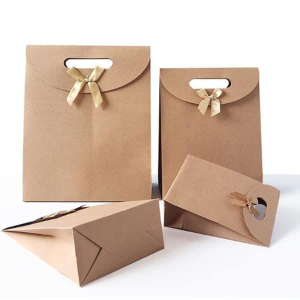 798d8e632de855b29815f16a1a00ce2c Brown Paper Flip Top Bow Ribbon Kraft Gift Bag 12Pcs/Pack